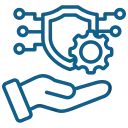 Grafisches Icon einer Hand mit Geldmünzen, Symbol für Finanzen und Geldtransfer.